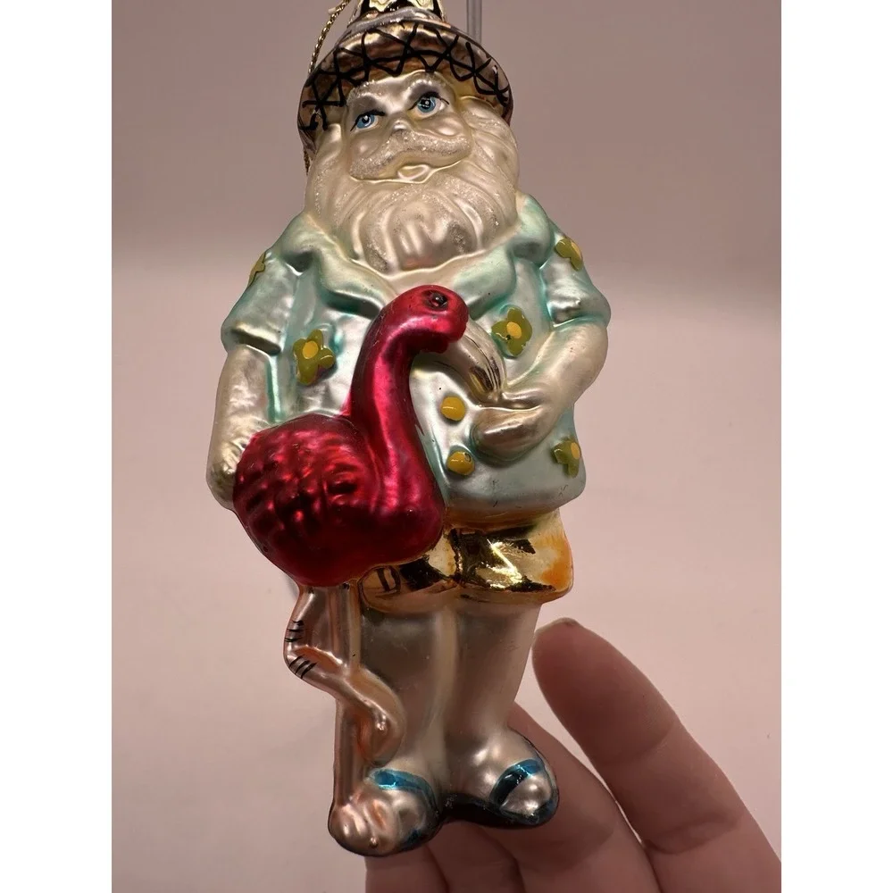 Vintage Tropical Santa Flamingo Christmas Glass‎ Ornament ~ 5